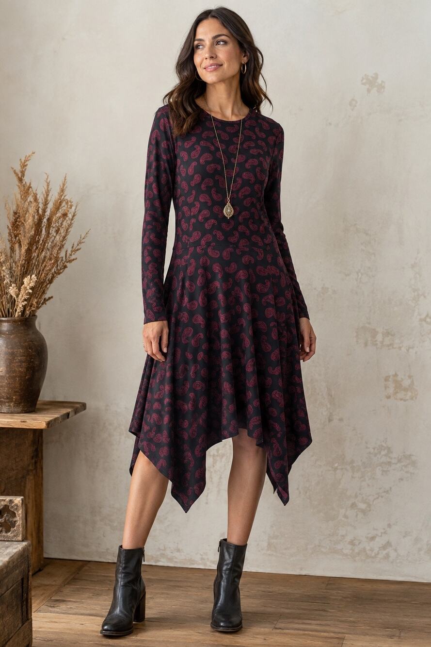Michael Kors Dropped Waist Dress Women’s Sz M Dark Ruby Paisley Print NWT Boho